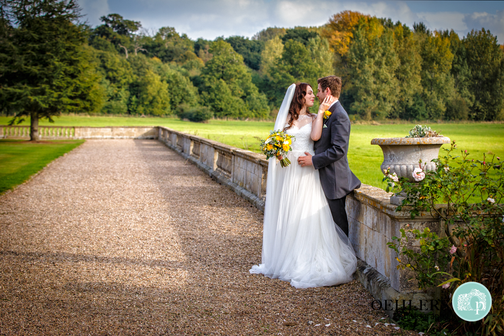 Romantic shot of Bride and Groom in the grounds of Prestwold Hall