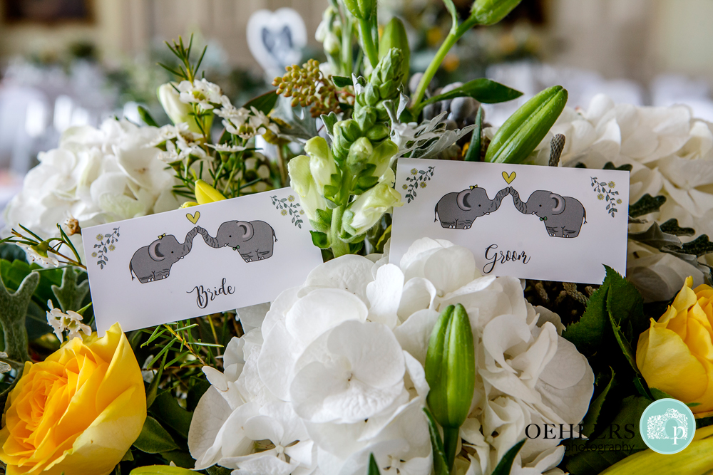 Groom and Bride place card in the bridal bouquet