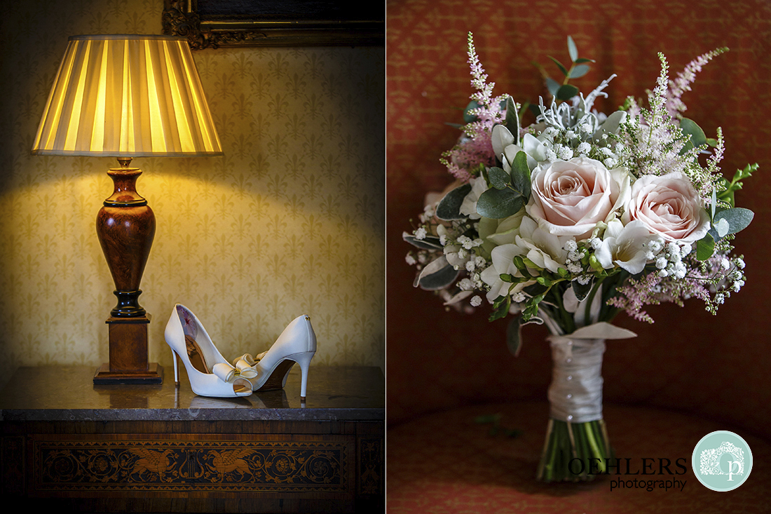 Bridal bouquet and wedding shoes