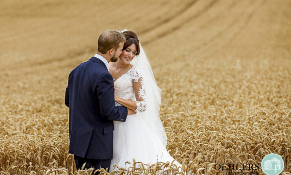 Groom and Bride in a cornfield