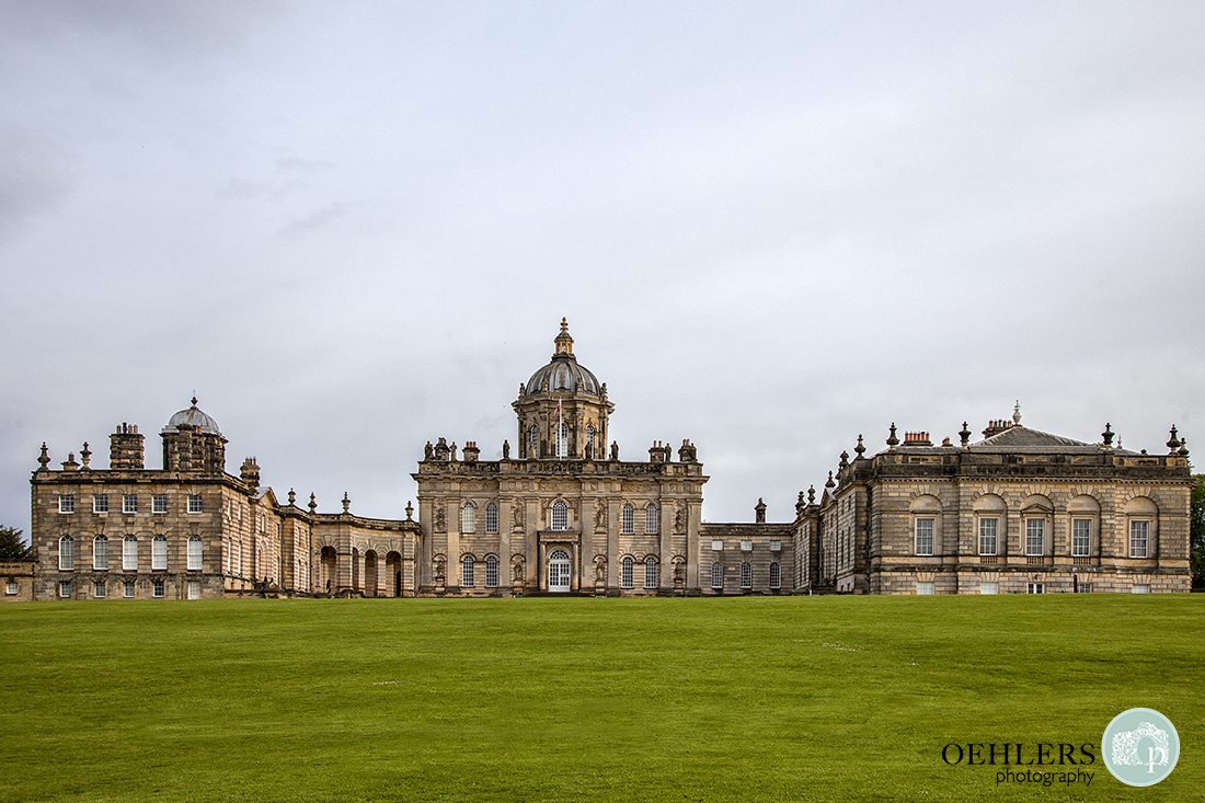 Majestic front facade of the majestic Castle Howard in North Yorkshire.