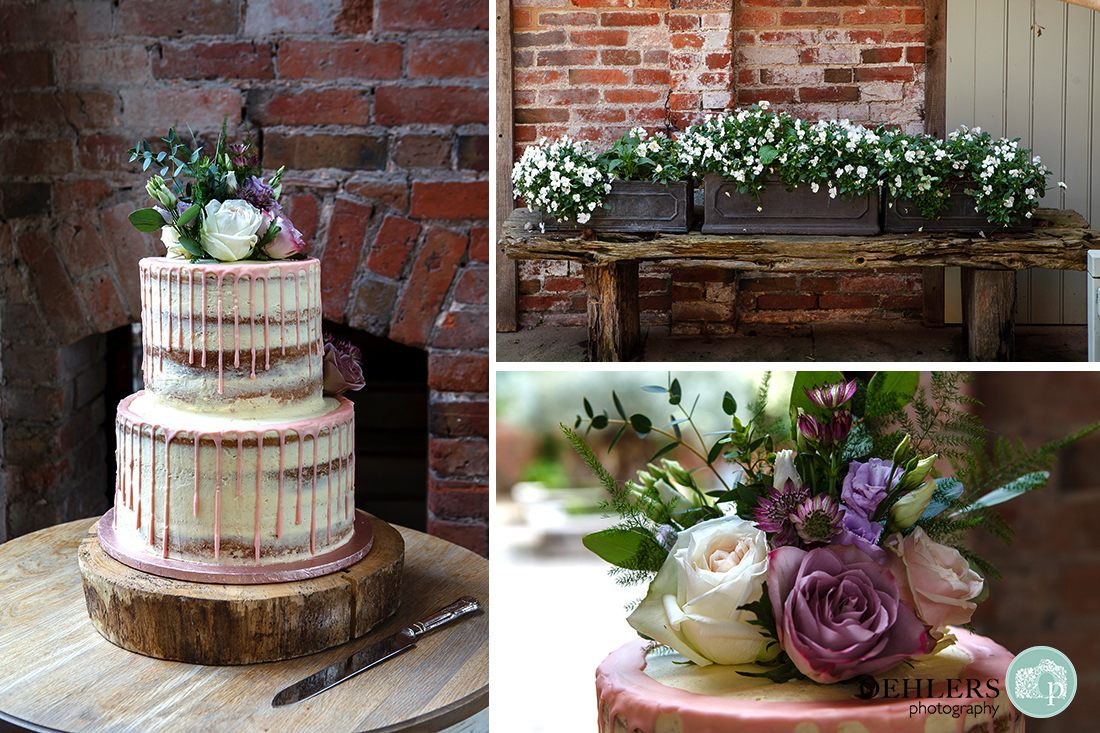 Montage of wedding cake and flowers.