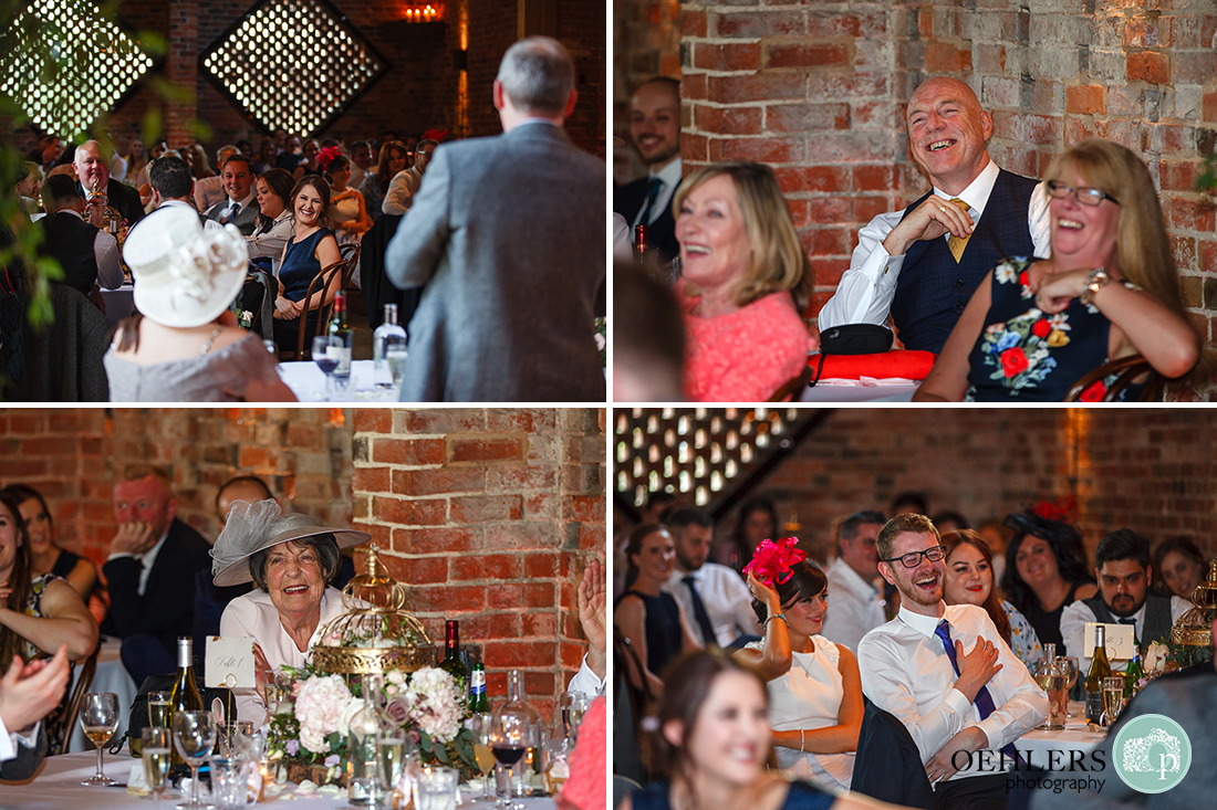 Shustoke Barn Wedding Photographers-Montage of guest's reactions during the wedding speeches.