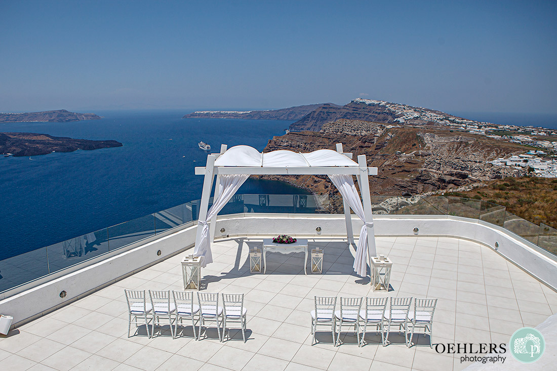 Destination Wedding Photographers - Ceremony area at Santos Winery, Santorini.