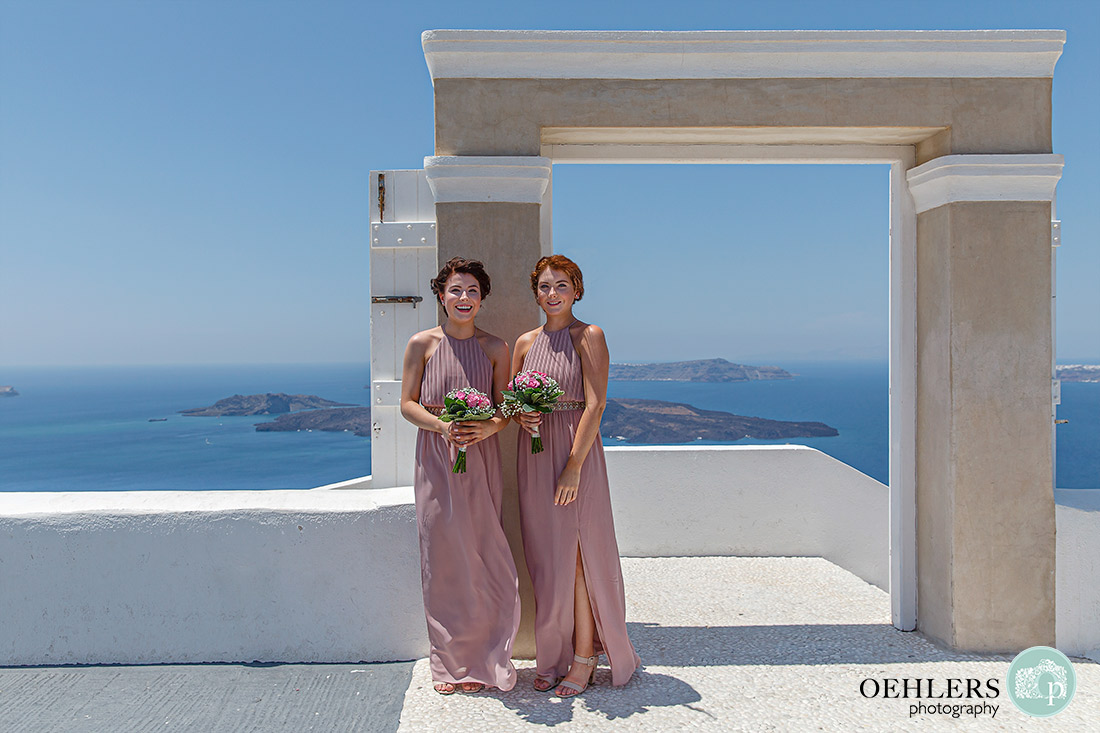 Santos Winery Weddings - bridesmaids waiting for the bride in front of the entrance to Santos Winery wedding ceremony area.