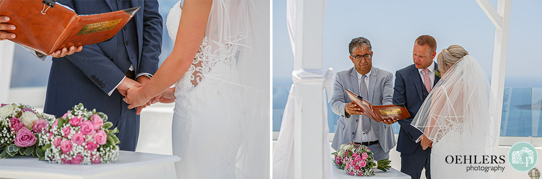 Santorini Destination Wedding Photographers - groom saying his vows.