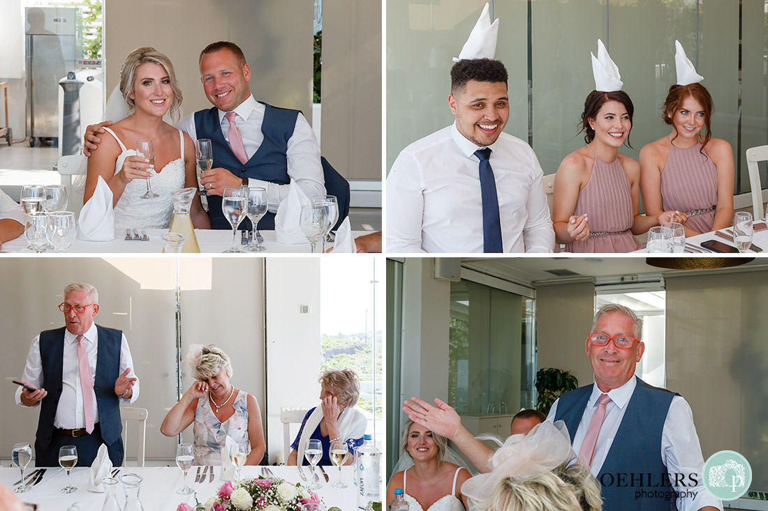 A montage of the guests during the speeches. 