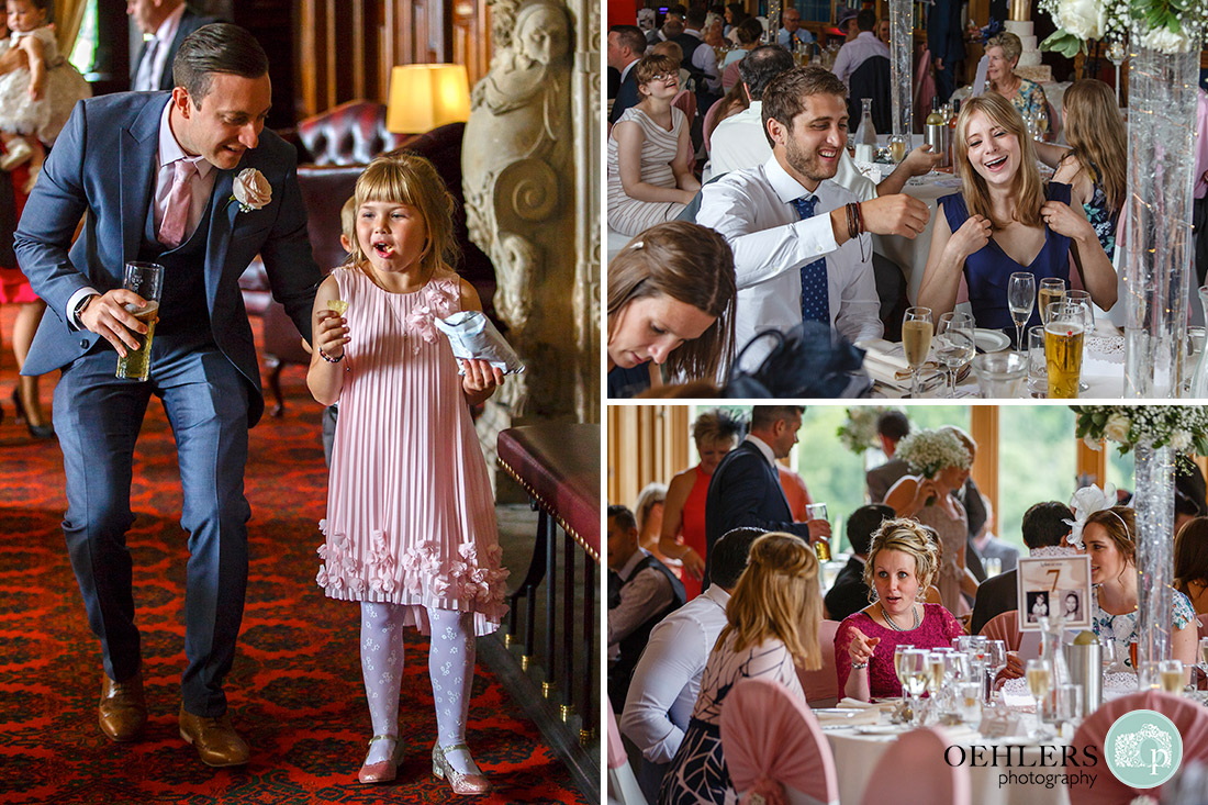 Stoke Rochford Photographer-Wedding guests settling into the wedding breakfast room.