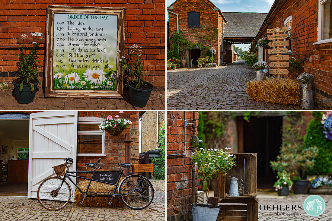 Details of the order of the day, signage and flowers at the venue, Halstead House